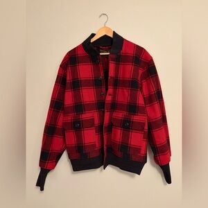 NWOT Filson Red and Black Plaid Bomber Jacket